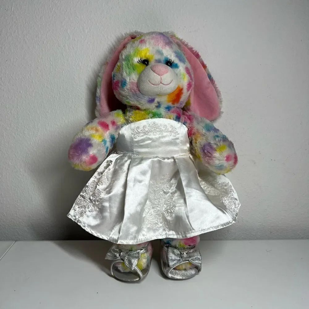 BUILD A BEAR Plush Pastel Flower Bunny Rabbit w White Dress & Shoes BAB